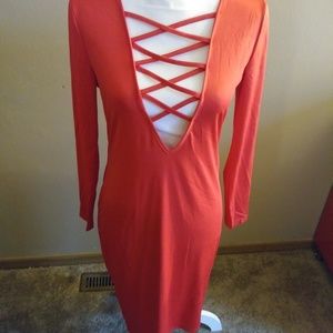 Sexy Red Low Cut Criss Cross Front Dress